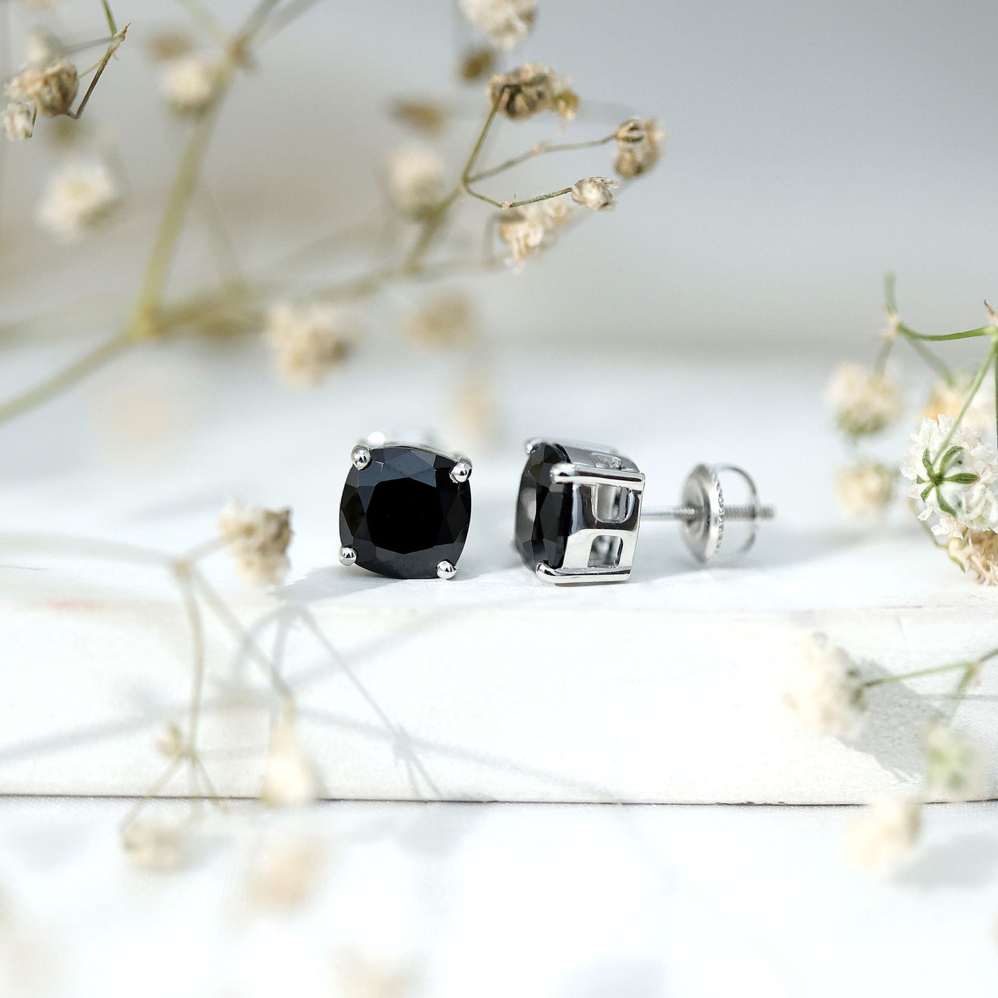 5.6 Carat Cushion Cut Created Black Diamond Stud Earrings