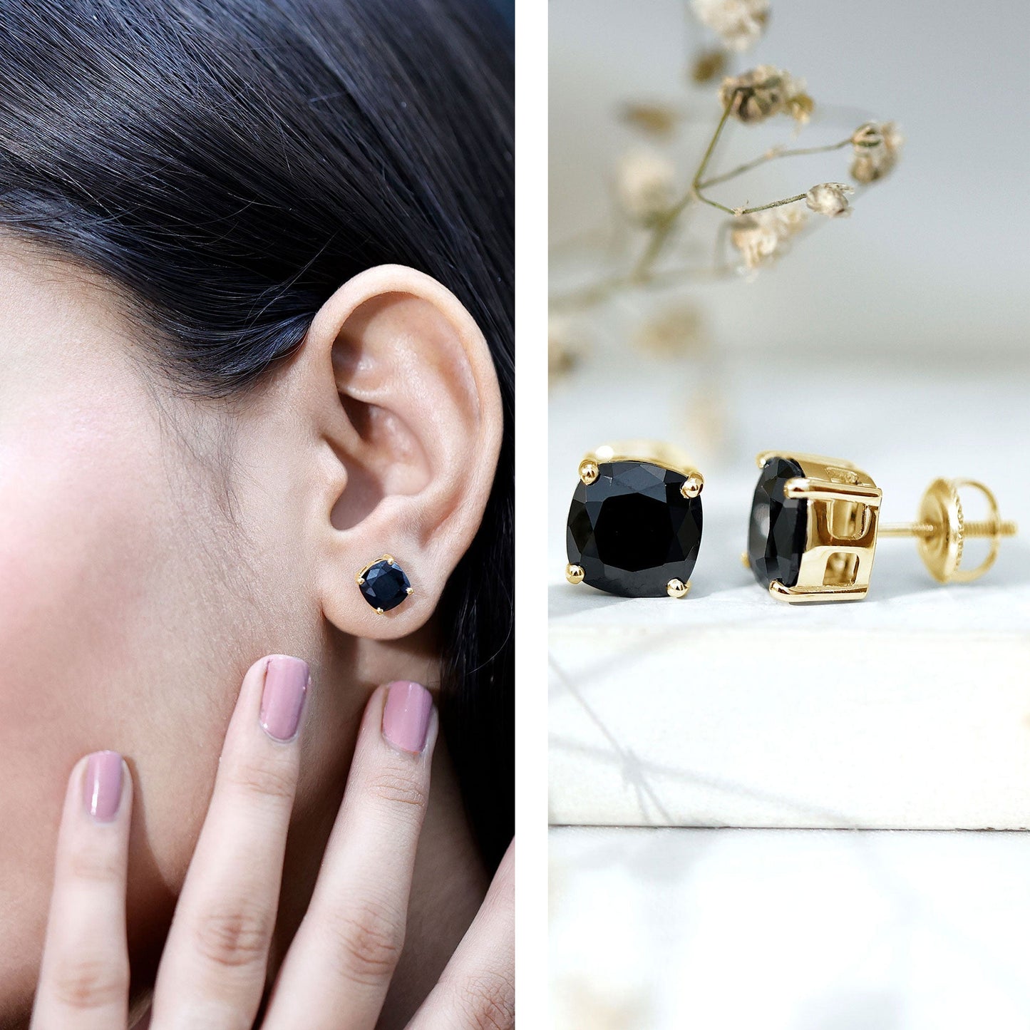 5.6 Carat Cushion Cut Created Black Diamond Stud Earrings
