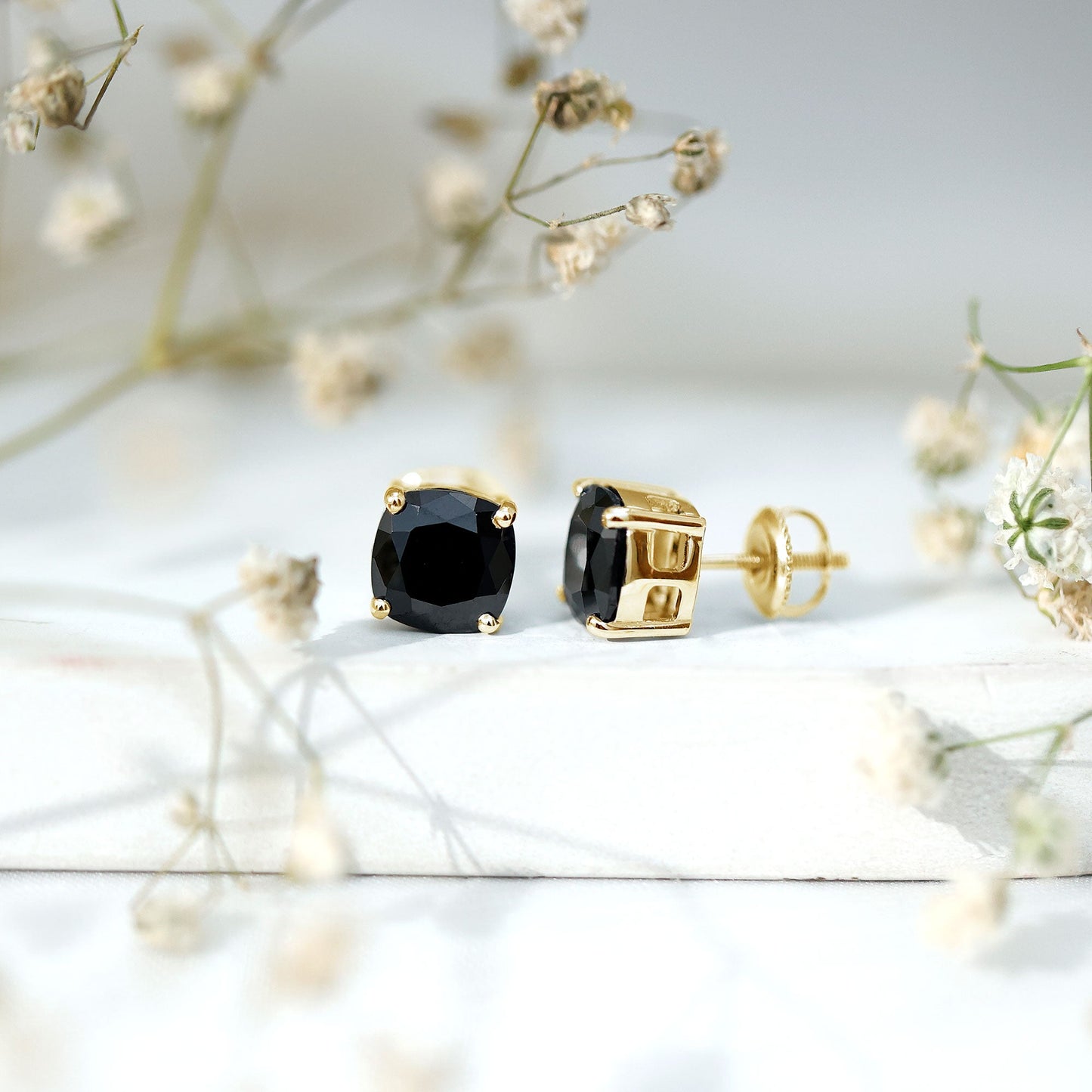 5.6 Carat Cushion Cut Created Black Diamond Stud Earrings
