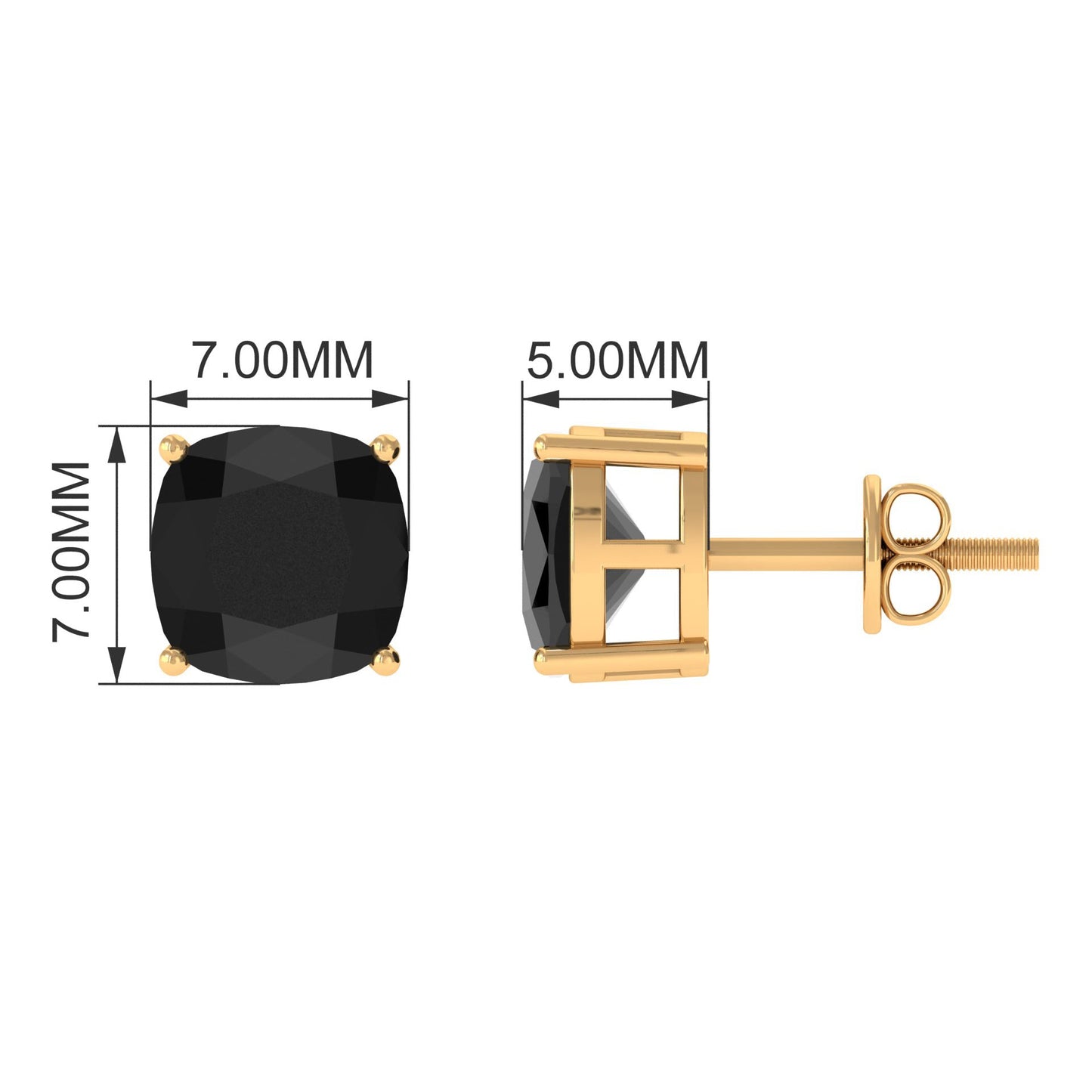 Natural 4.2 Carat Cushion Cut Black Onyx Earrings with Screw Back