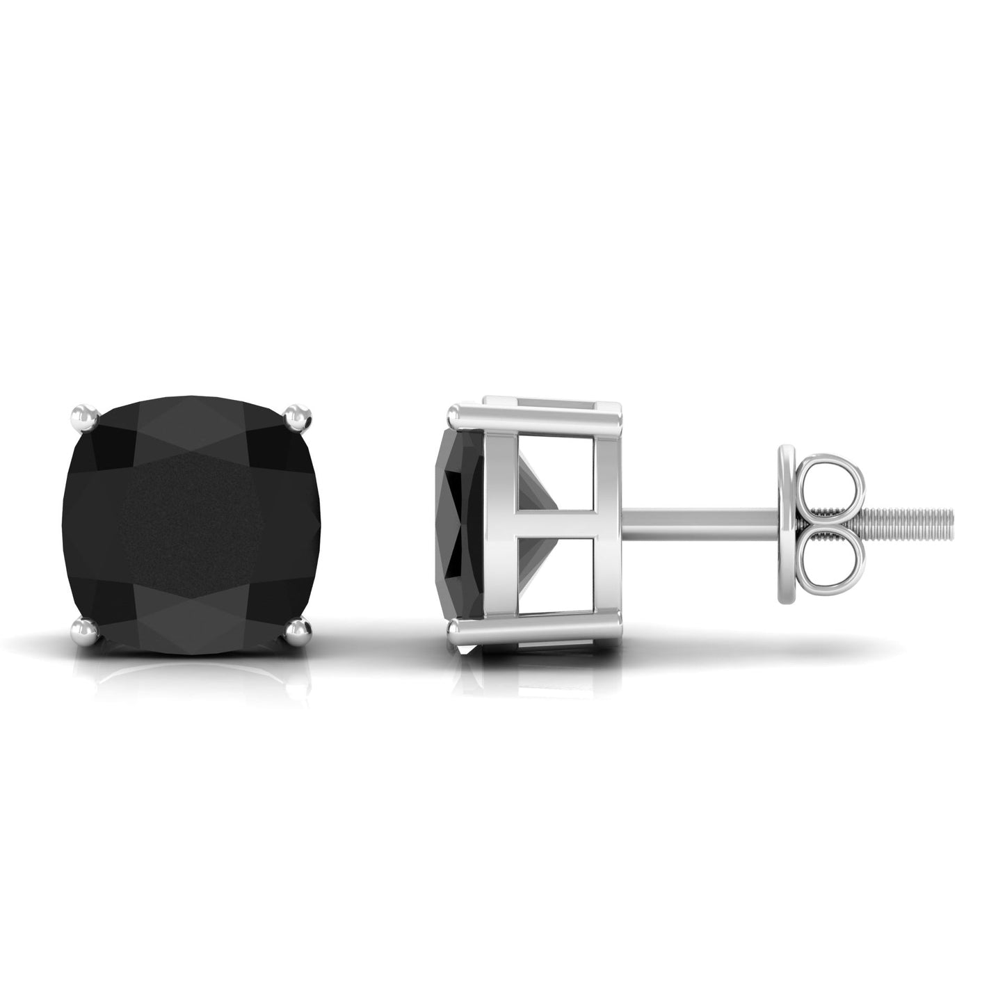 Natural 4.2 Carat Cushion Cut Black Onyx Earrings with Screw Back