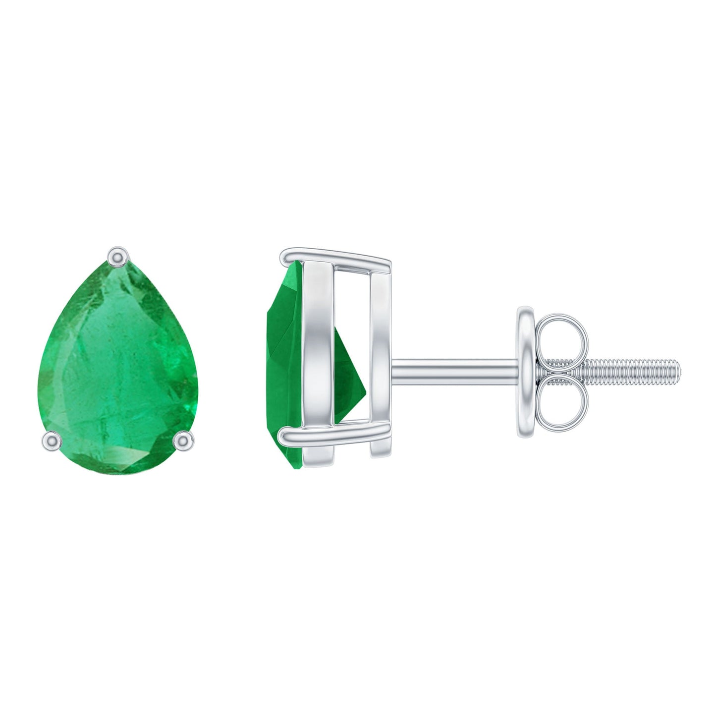 1.3 Carat Pear Cut Emerald Solitaire Stud Earrings