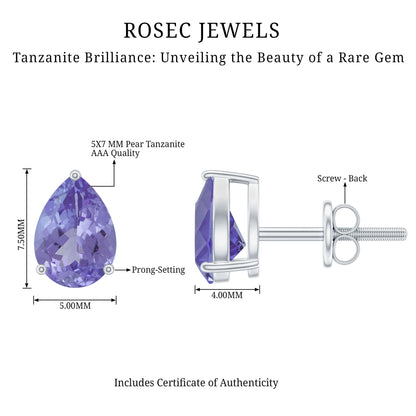 Natural 1.6 Carat Pear Shape Tanzanite Studs
