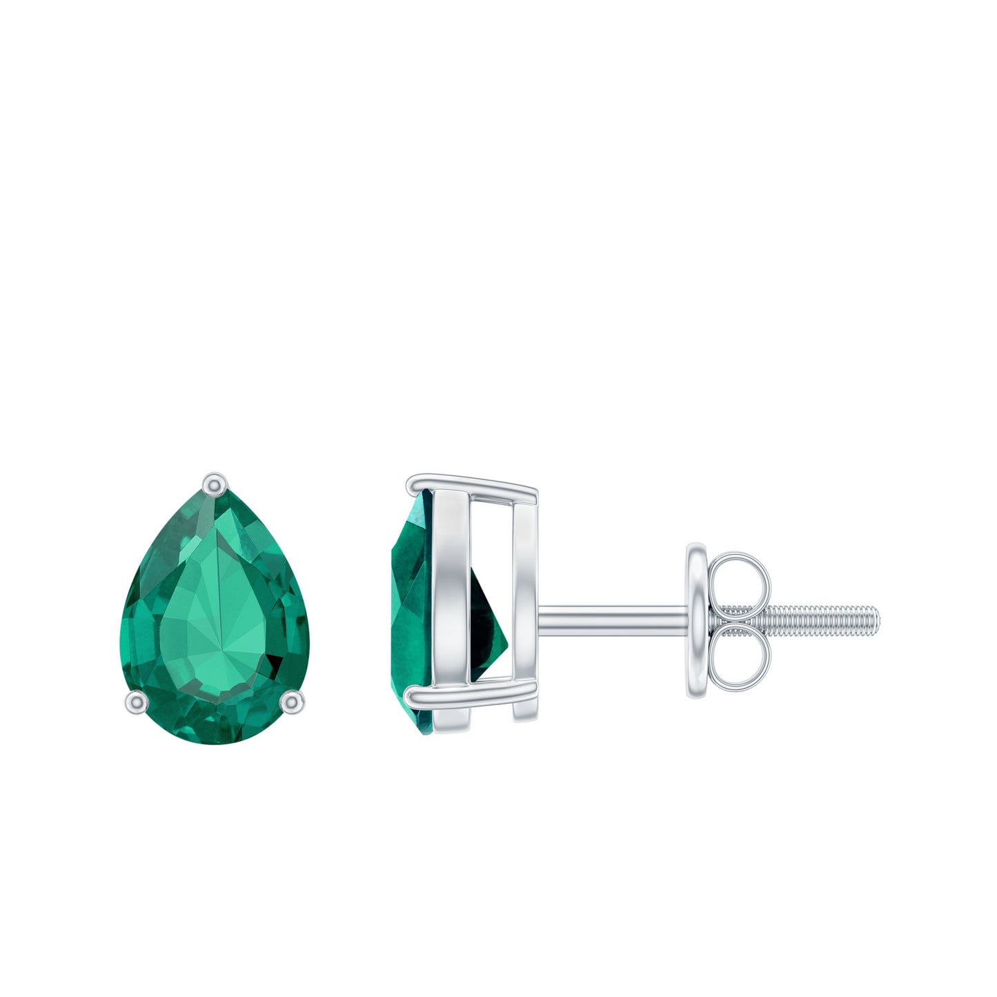 Pear Cut 1.4 Carat Lab Grown Emerald Teardrop Earrings in 3 Prong Setting