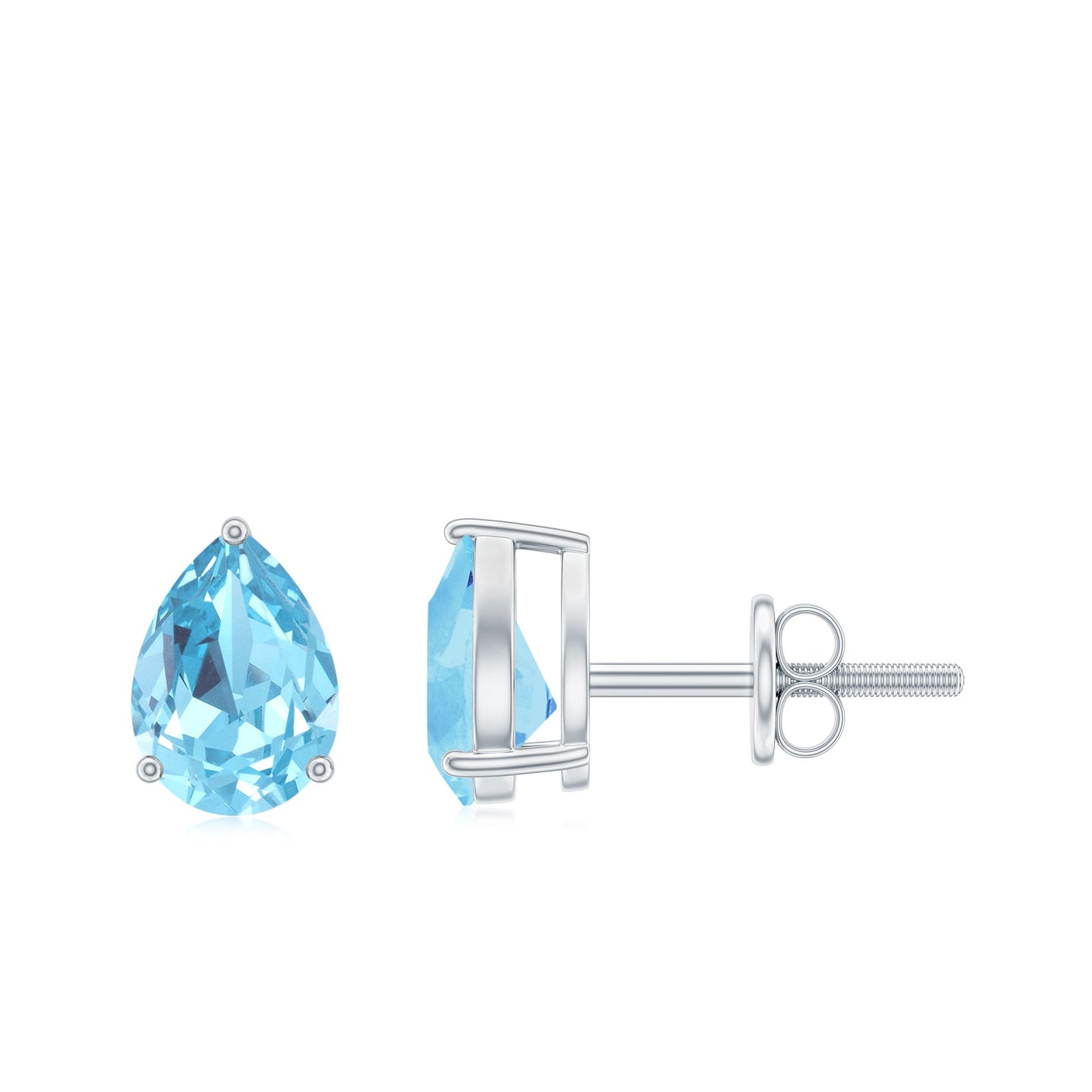 Natural Pear Shape Aquamarine Stud Earrings with Screw Back