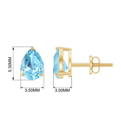 Natural Pear Shape Aquamarine Stud Earrings with Screw Back