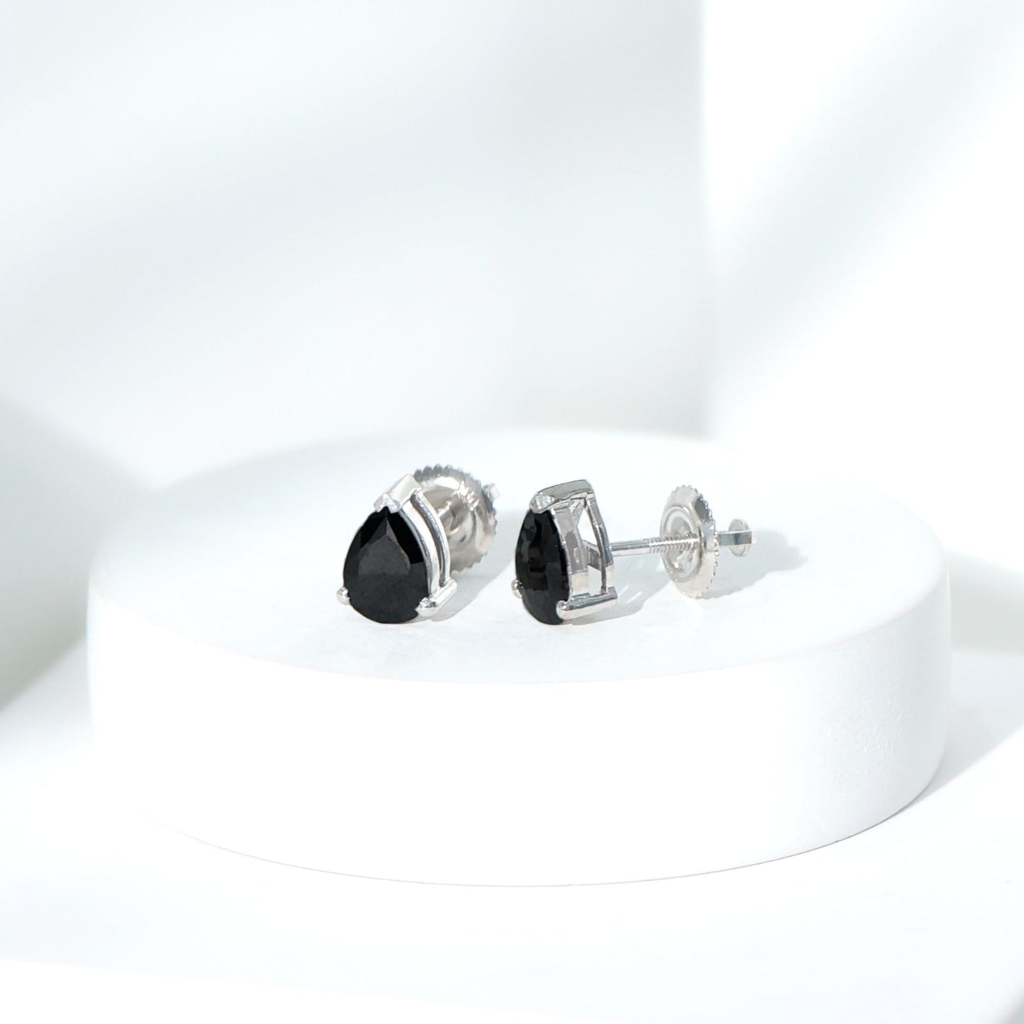 2 Carat Pear Shape Black Onyx Solitaire Stud Earrings