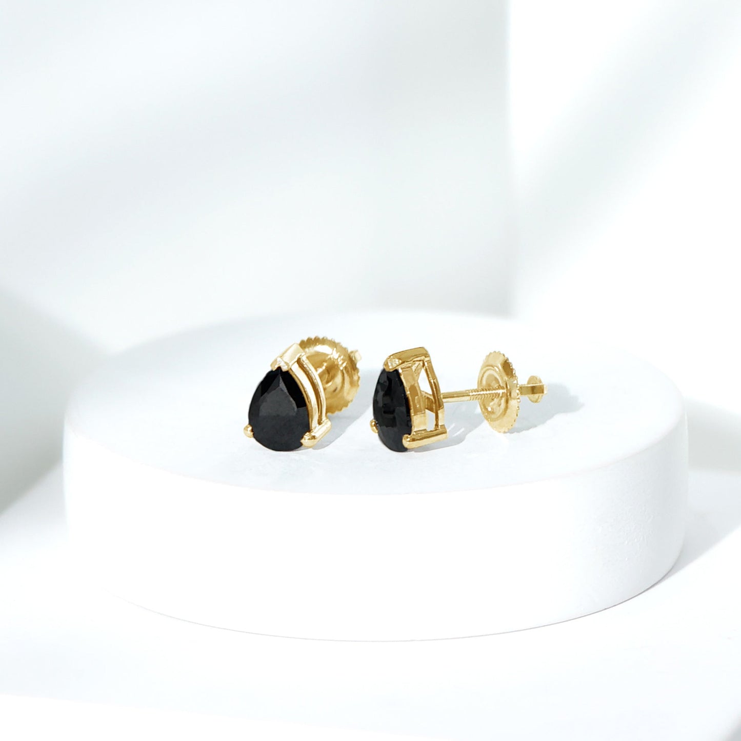 2 Carat Pear Shape Black Onyx Solitaire Stud Earrings