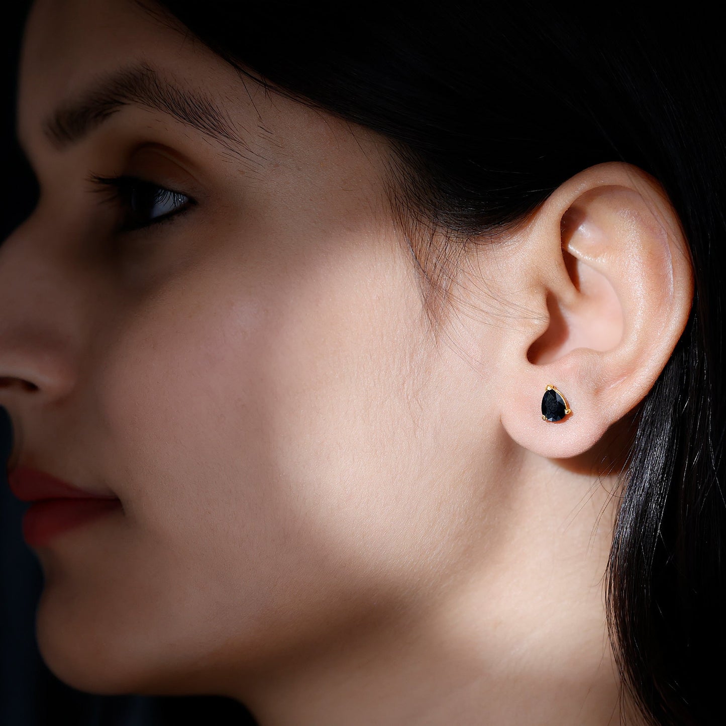 2 Carat Pear Shape Black Onyx Solitaire Stud Earrings
