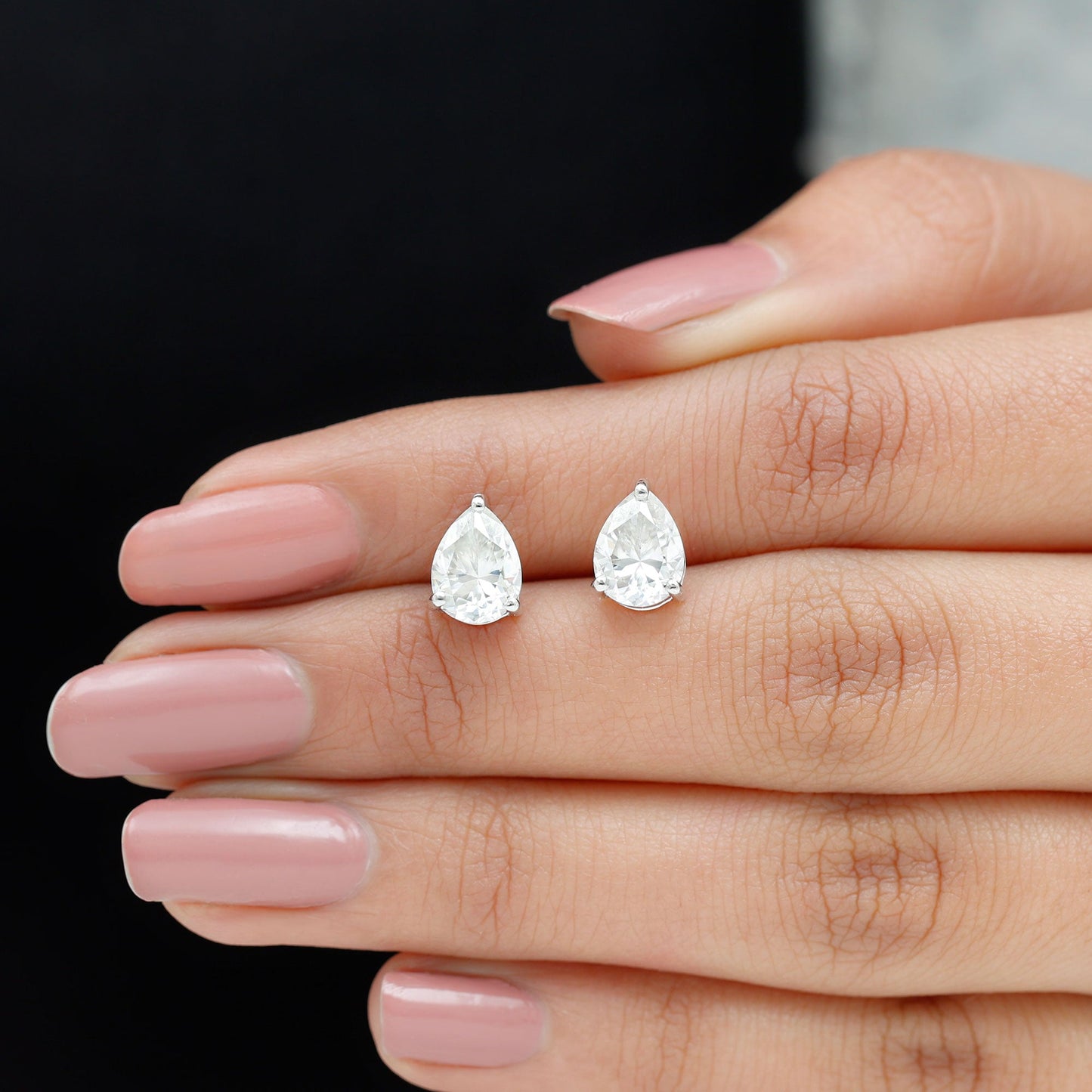 Solitaire Pear Cut Moissanite Stud Earrings