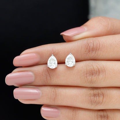 Solitaire Pear Cut Moissanite Stud Earrings