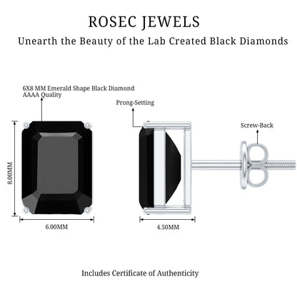 3.36 Carat Lab Created Black Diamond Emerald Cut Stud Earrings