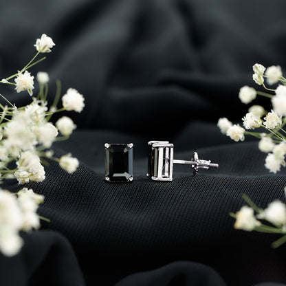 3.36 Carat Lab Created Black Diamond Emerald Cut Stud Earrings