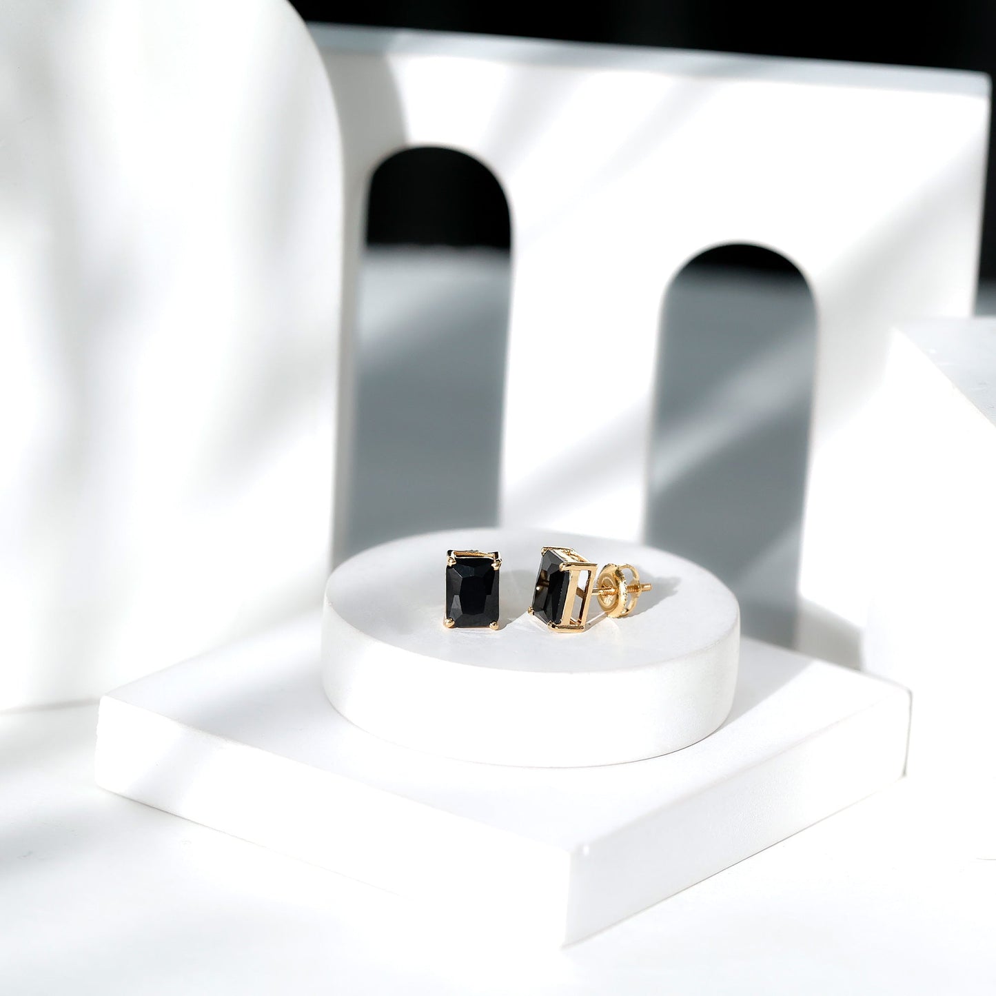 3.36 Carat Lab Created Black Diamond Emerald Cut Stud Earrings