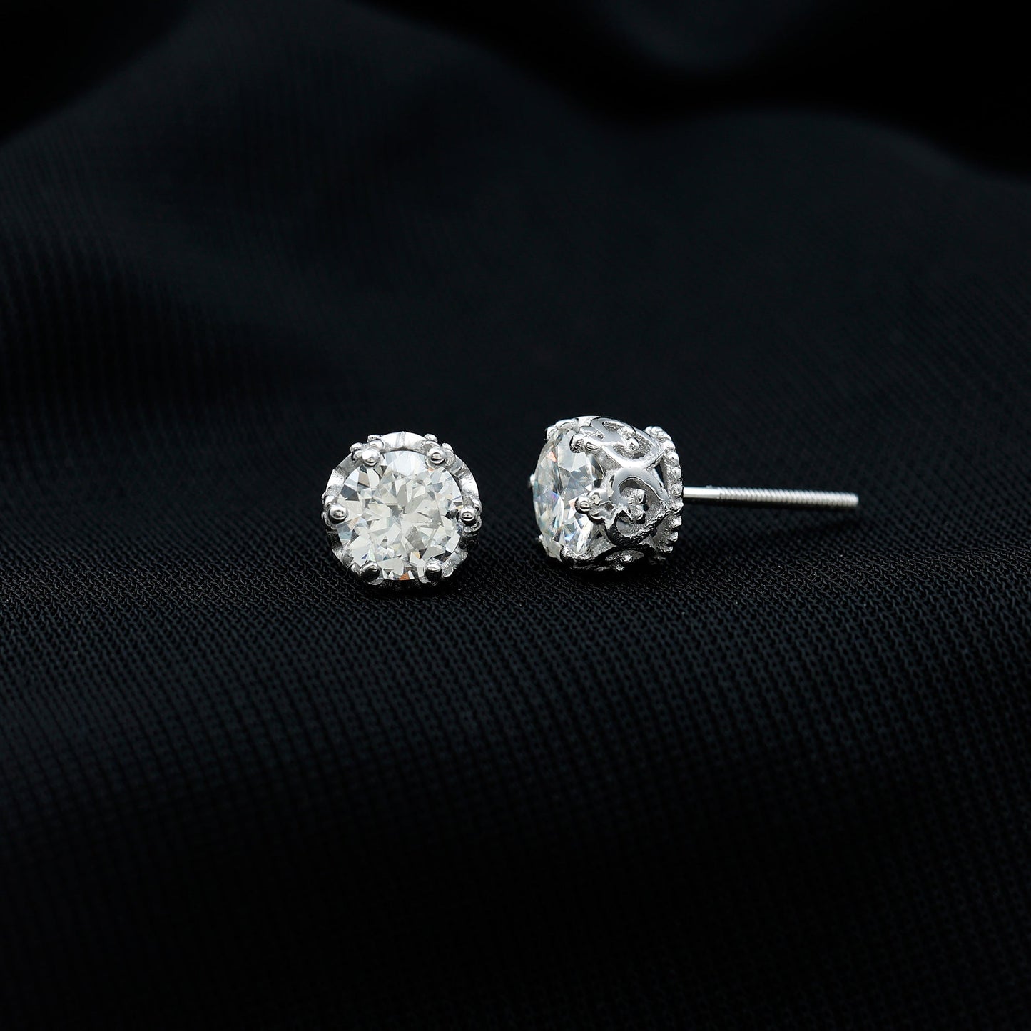 1.97 Carat Round Shape Moissanite Stud Earrings in Crown Setting