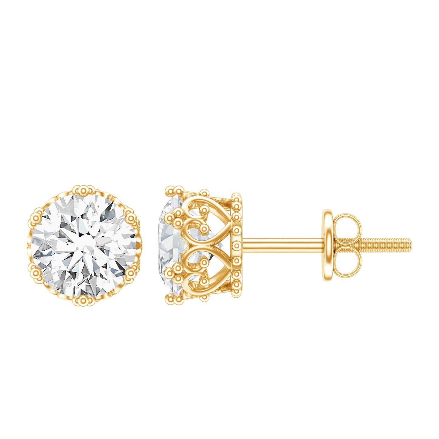 1.97 Carat Round Shape Moissanite Stud Earrings in Crown Setting