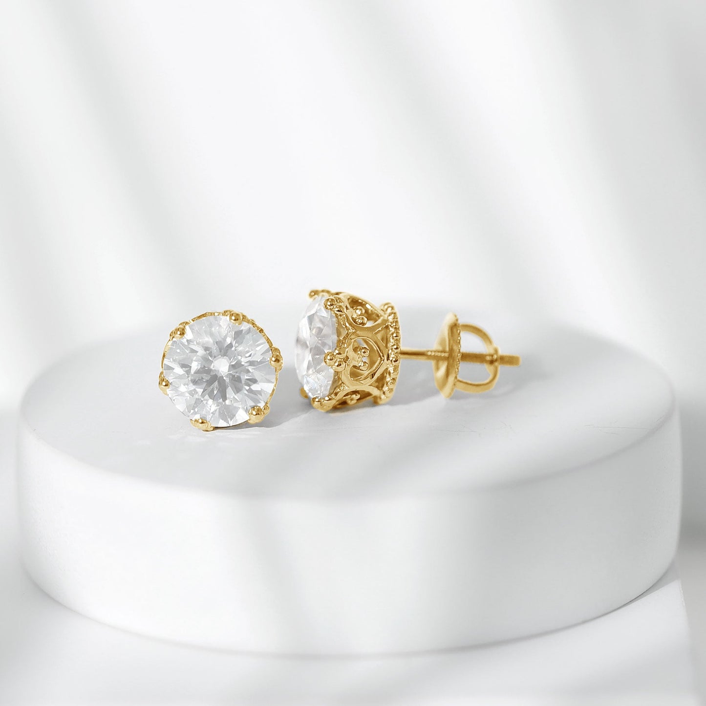 1.97 Carat Round Shape Moissanite Stud Earrings in Crown Setting
