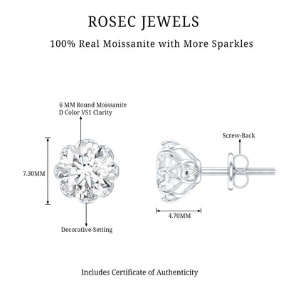Certified Brilliant Cut 1.9 Carat Moissanite Solitaire Stud Earrings