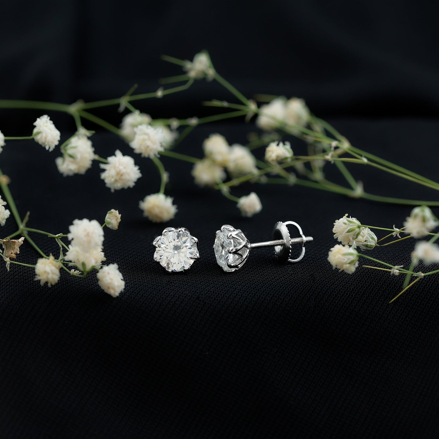 Brilliant Cut 1.90 Carat Moissanite Stud Earrings in Decorative Setting