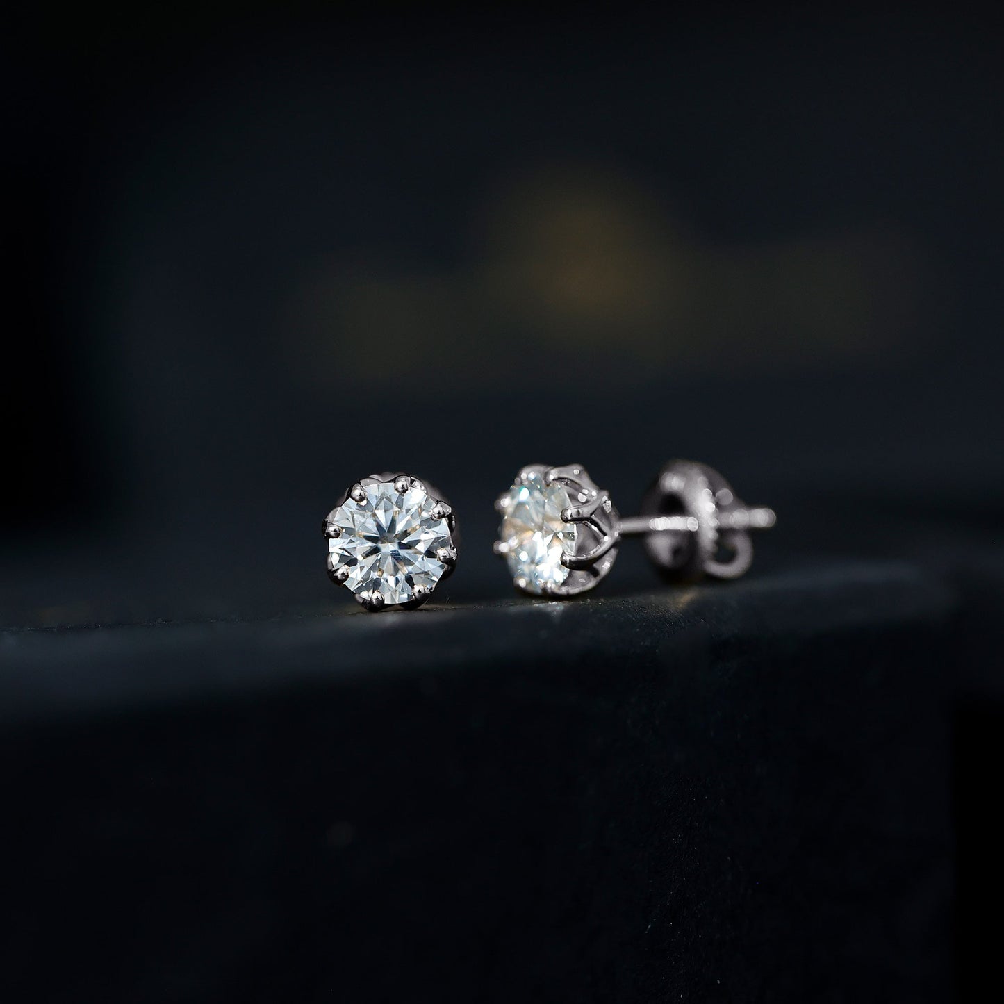 Brilliant Cut 1.90 Carat Moissanite Stud Earrings in Decorative Setting
