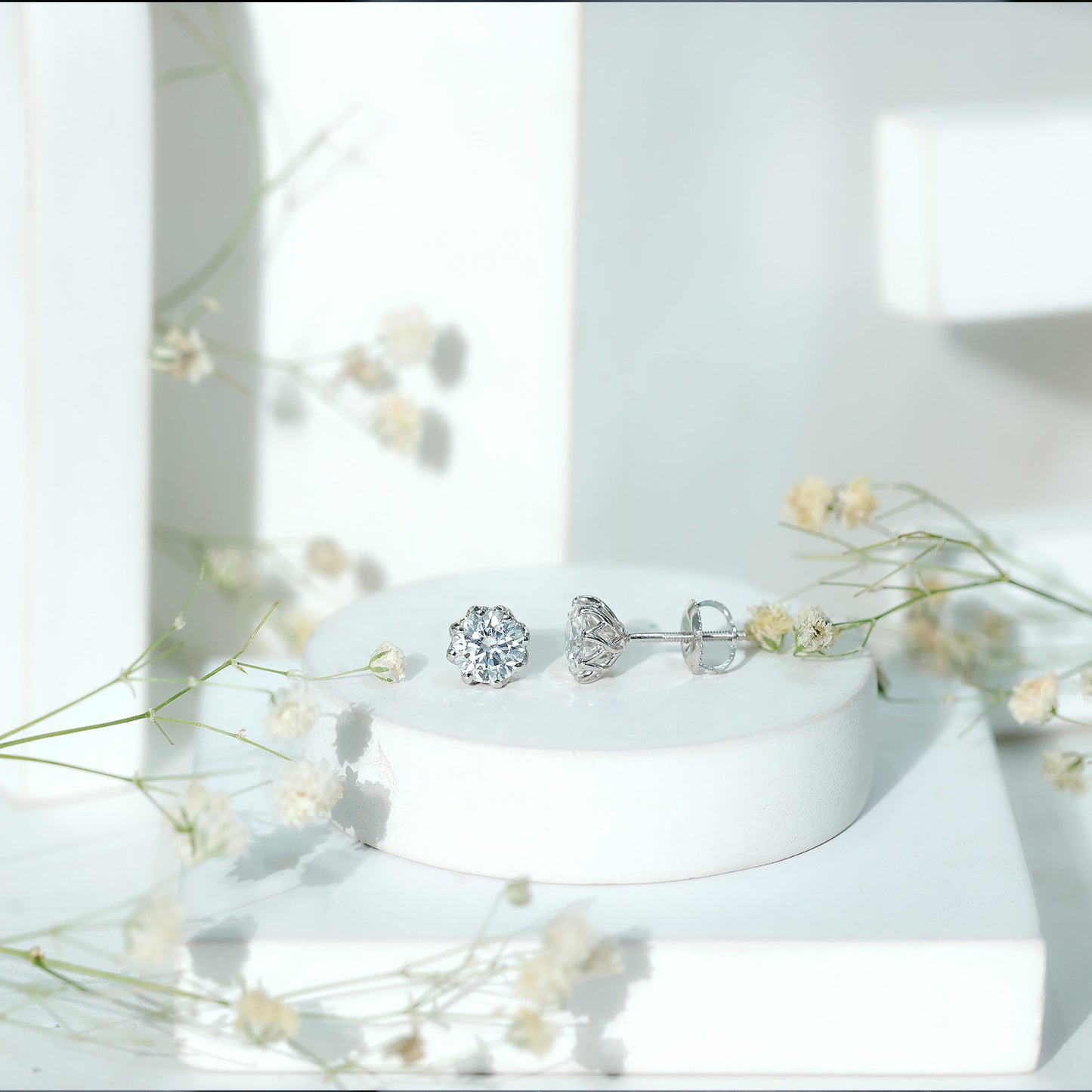 Certified Brilliant Cut 1.9 Carat Moissanite Solitaire Stud Earrings