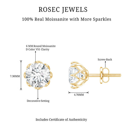 Certified Brilliant Cut 1.9 Carat Moissanite Solitaire Stud Earrings
