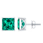4 Carat Princess Cut Lab Grown Emerald Solitaire Stud Earrings