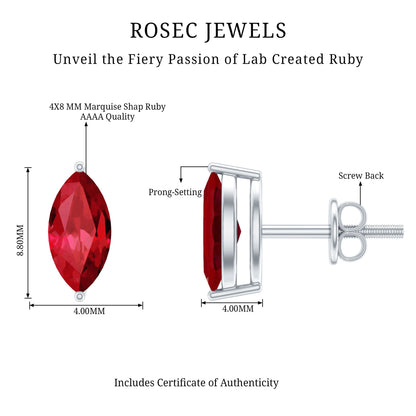 1.5 Carat Marquise Cut Lab Grown Ruby Stud Earrings