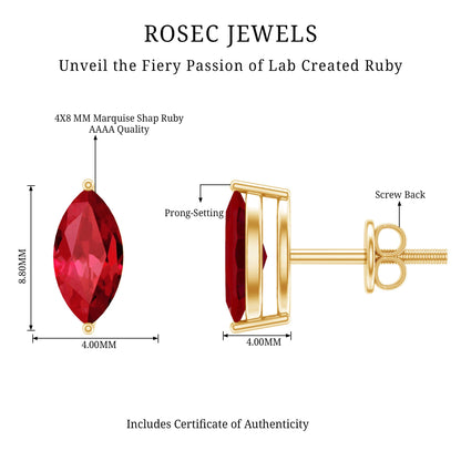 1.5 Carat Marquise Cut Lab Grown Ruby Stud Earrings