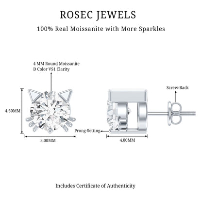 Dainty Round Shape Moissanite Cat Stud Earrings