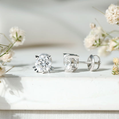 Dainty Round Shape Moissanite Cat Stud Earrings