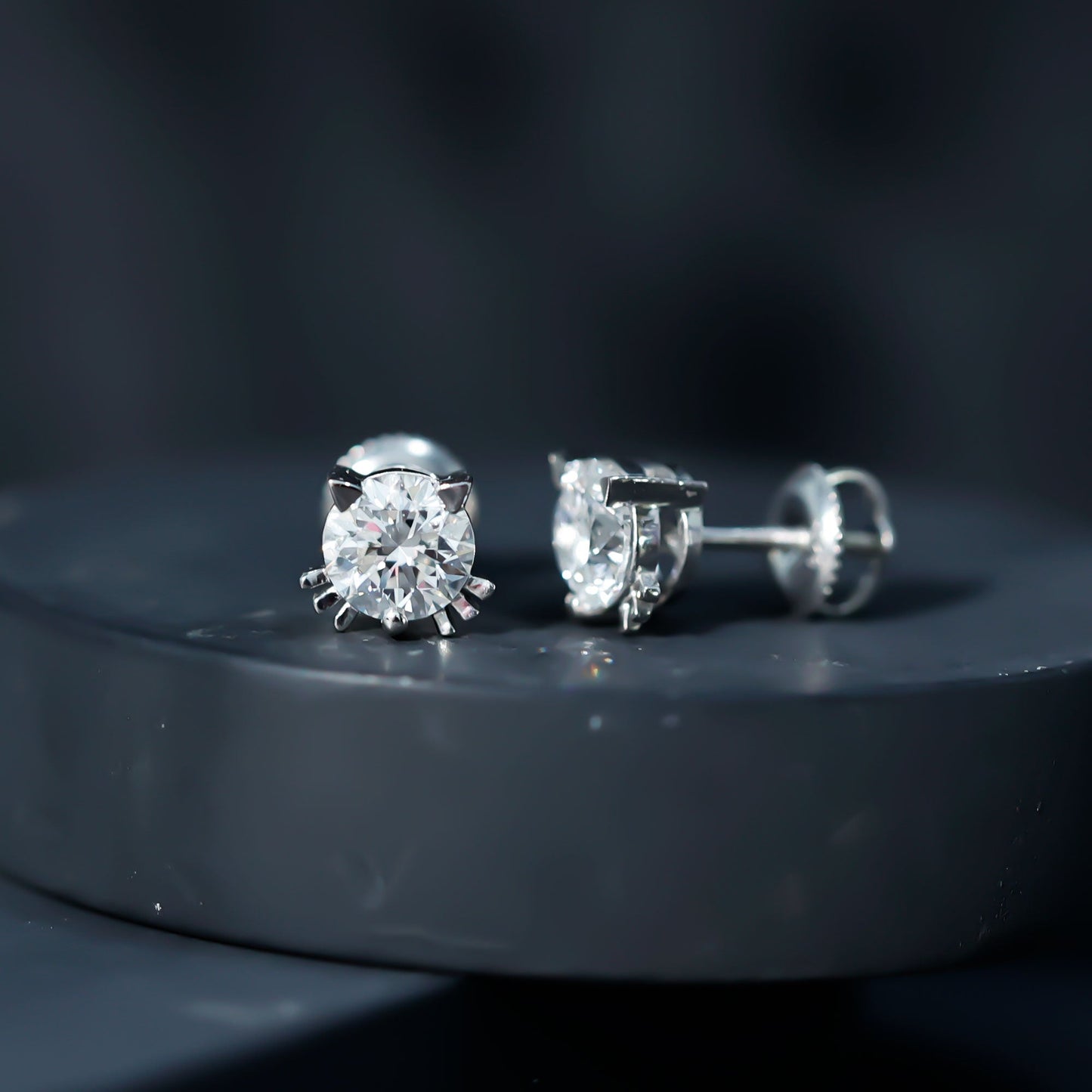 Dainty Round Shape Moissanite Cat Stud Earrings