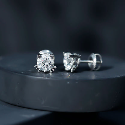 Dainty Round Shape Moissanite Cat Stud Earrings