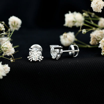 Dainty Round Shape Moissanite Cat Stud Earrings