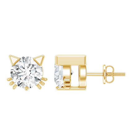 Dainty Round Shape Moissanite Cat Stud Earrings