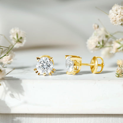 Dainty Round Shape Moissanite Cat Stud Earrings