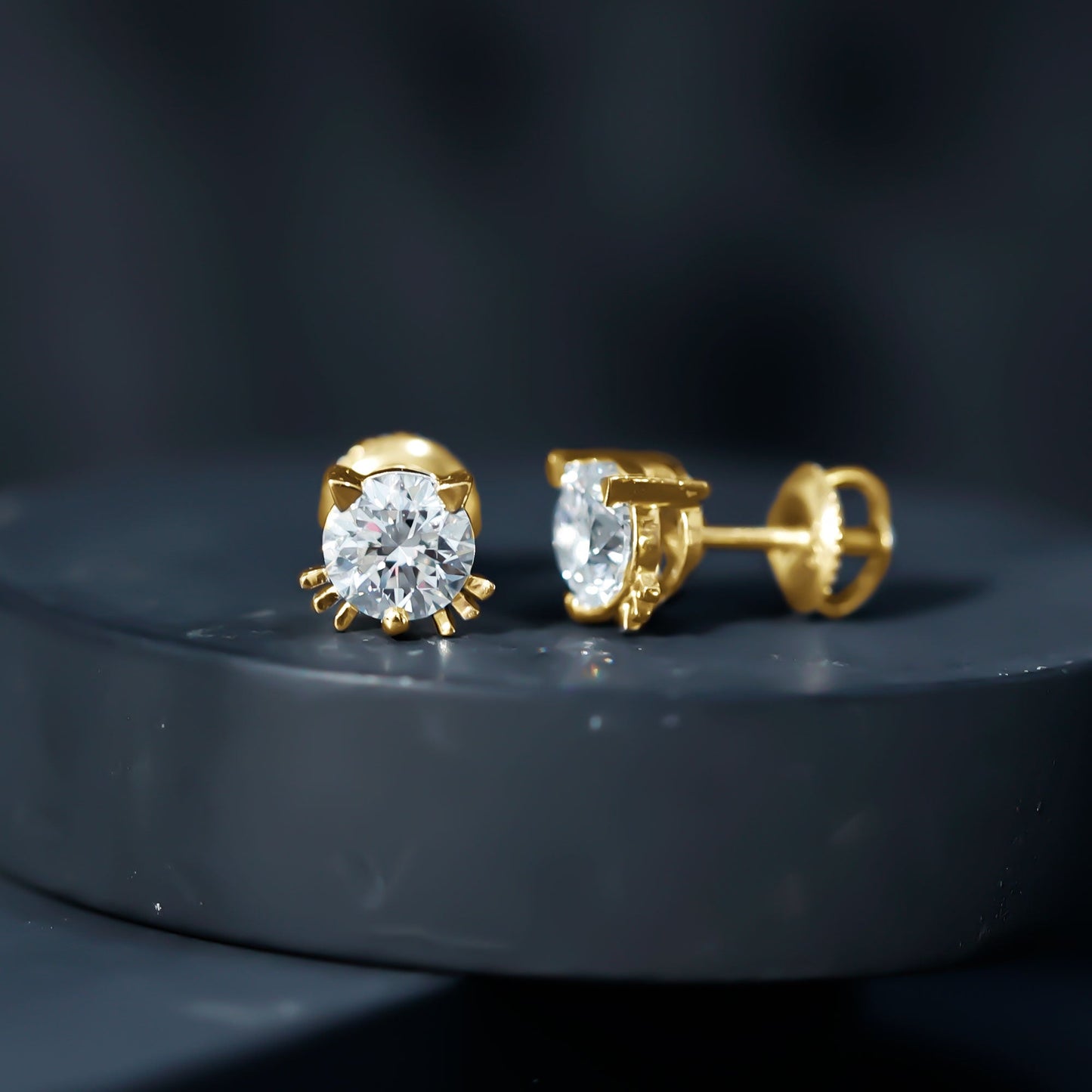 Dainty Round Shape Moissanite Cat Stud Earrings