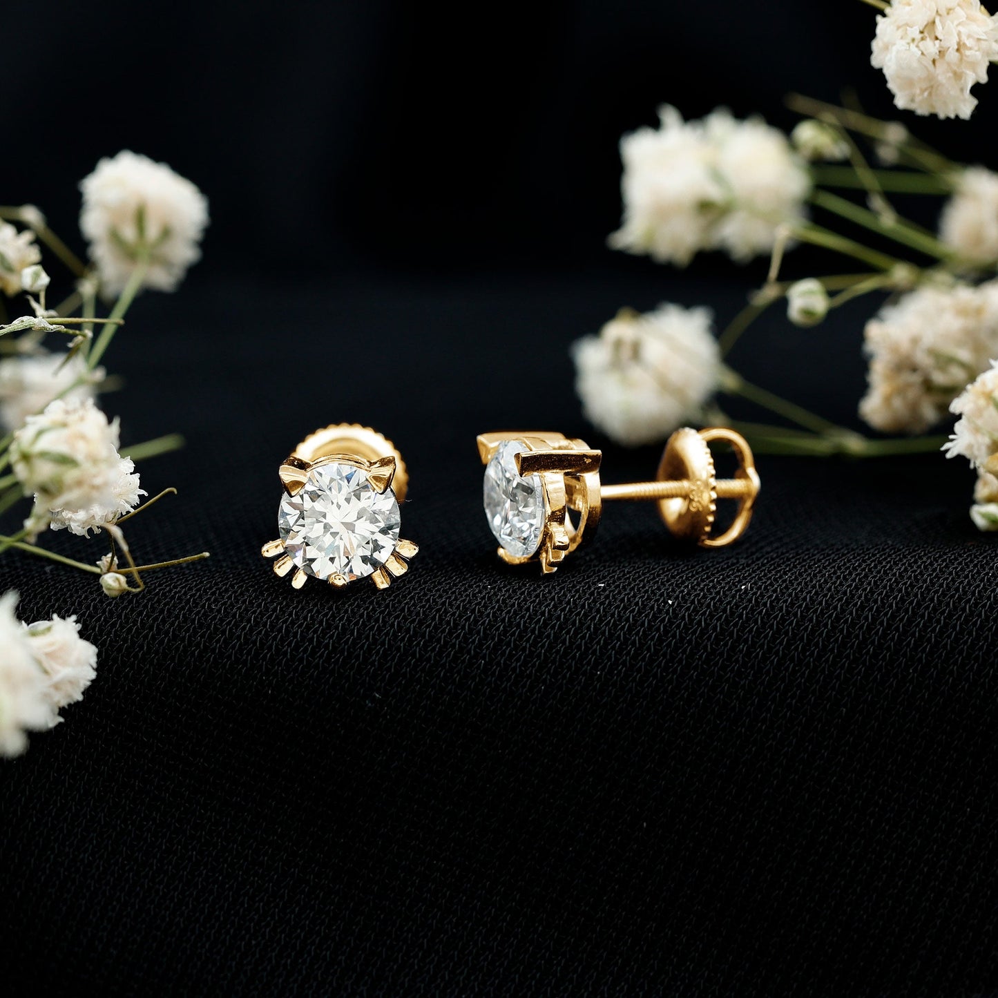 Dainty Round Shape Moissanite Cat Stud Earrings