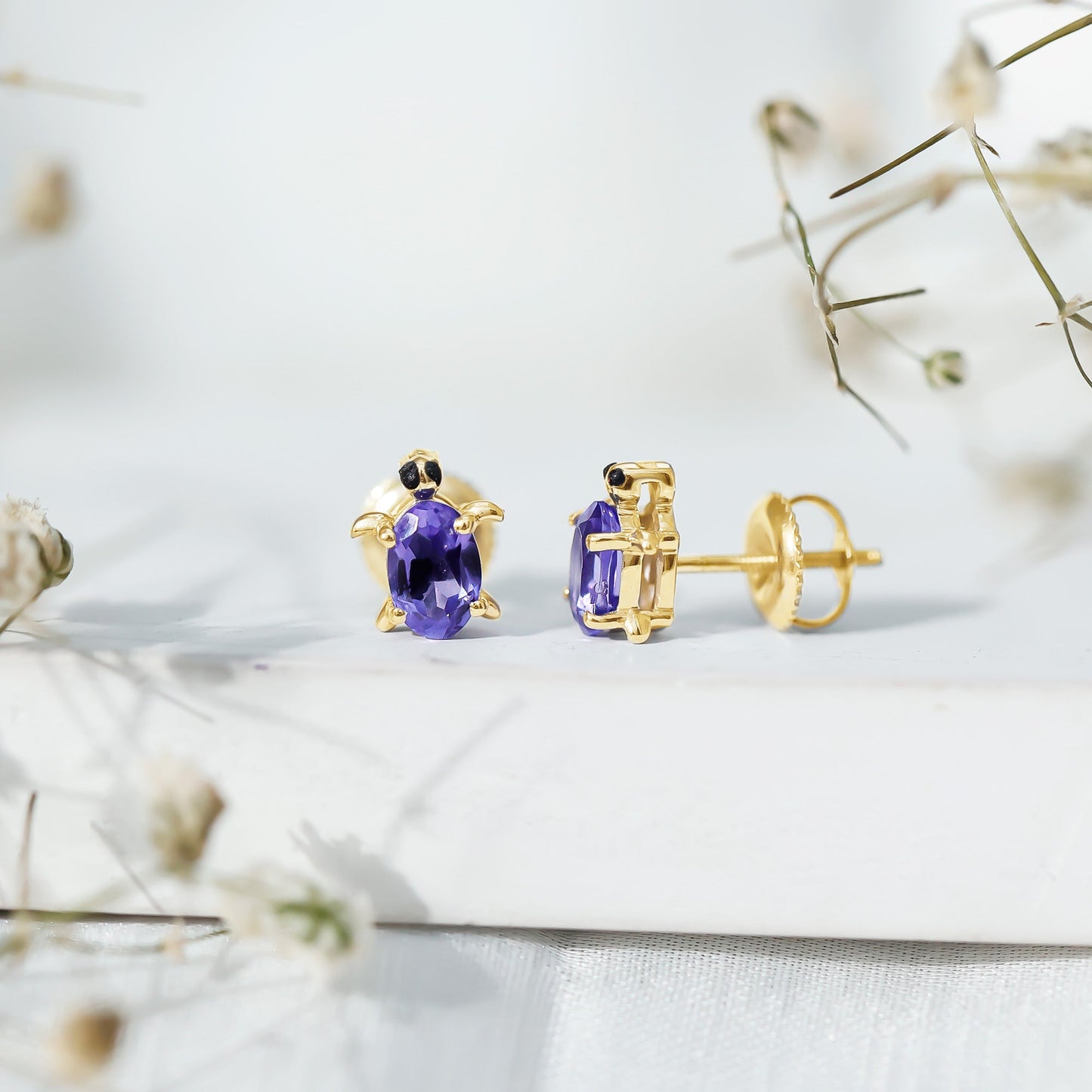 1.2 Carat Lab Created Blue Sapphire Turtle Stud Earrings