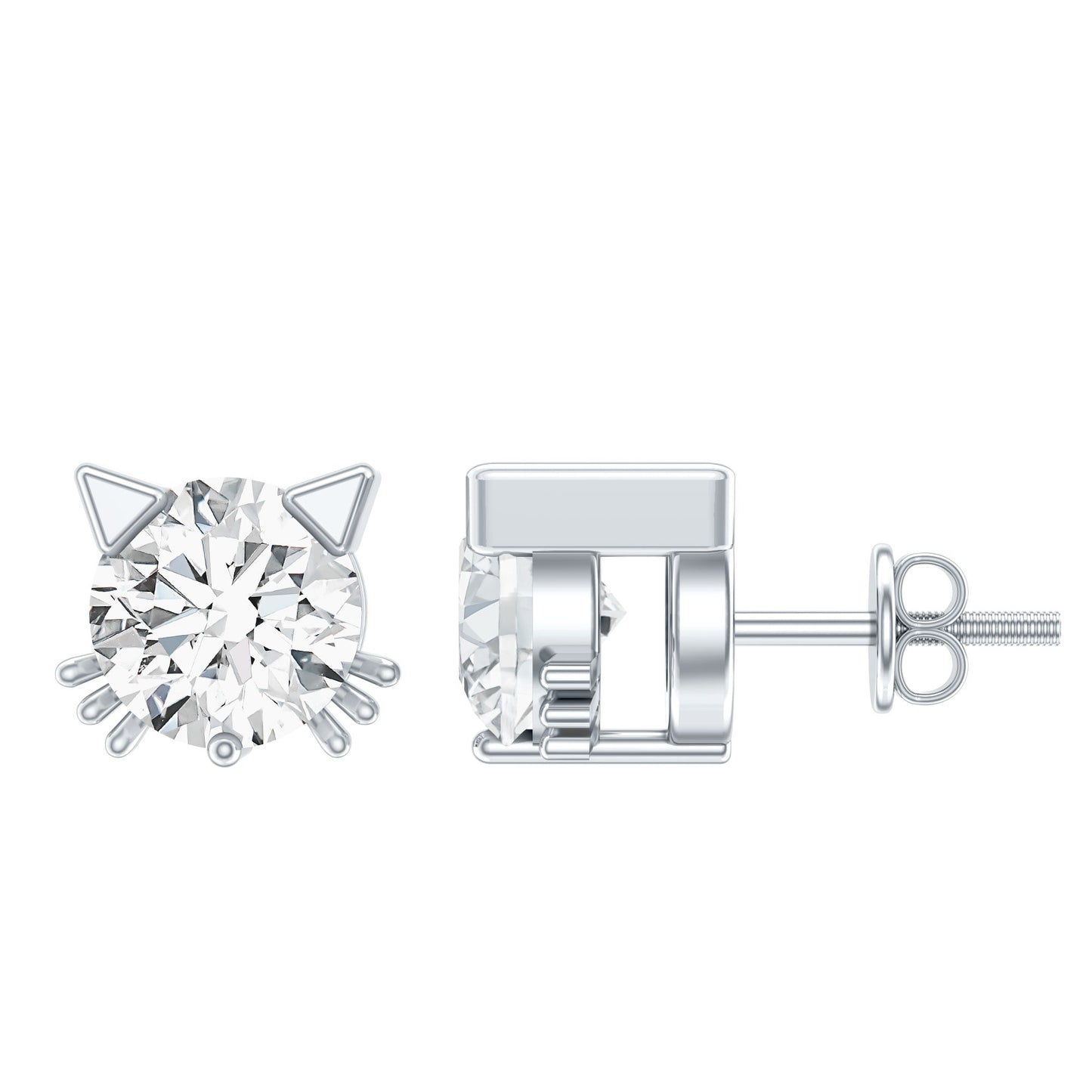 Natural Diamond Cat Stud Earrings