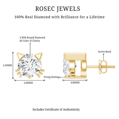 Natural Diamond Cat Stud Earrings