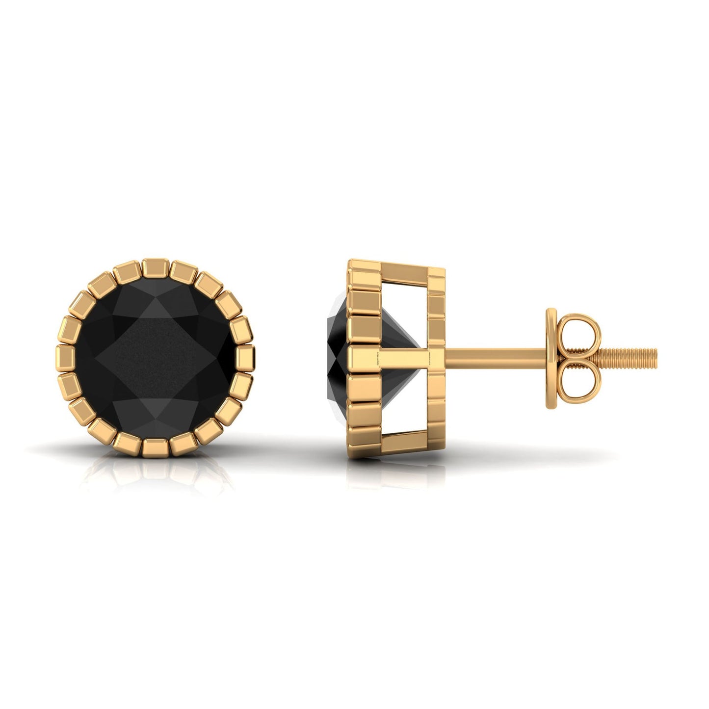 Real 3 Carat Round Shape Black Spinel Stud Earrings with Certificate