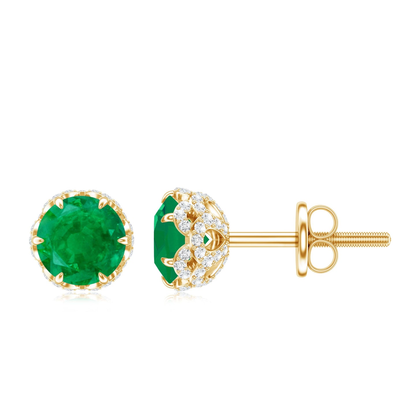Designer Emerald Diamond Stud Earrings with Screw Back