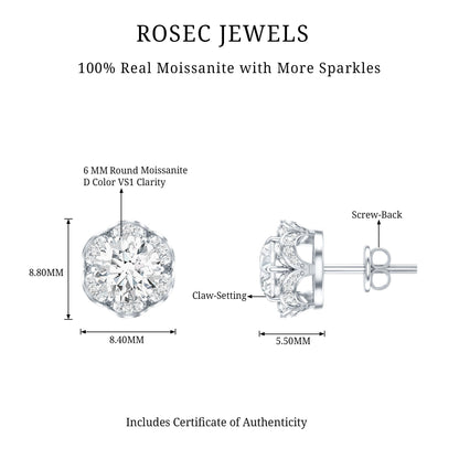 Certified 1.9 Carat Moissanite Flower Stud Earrings
