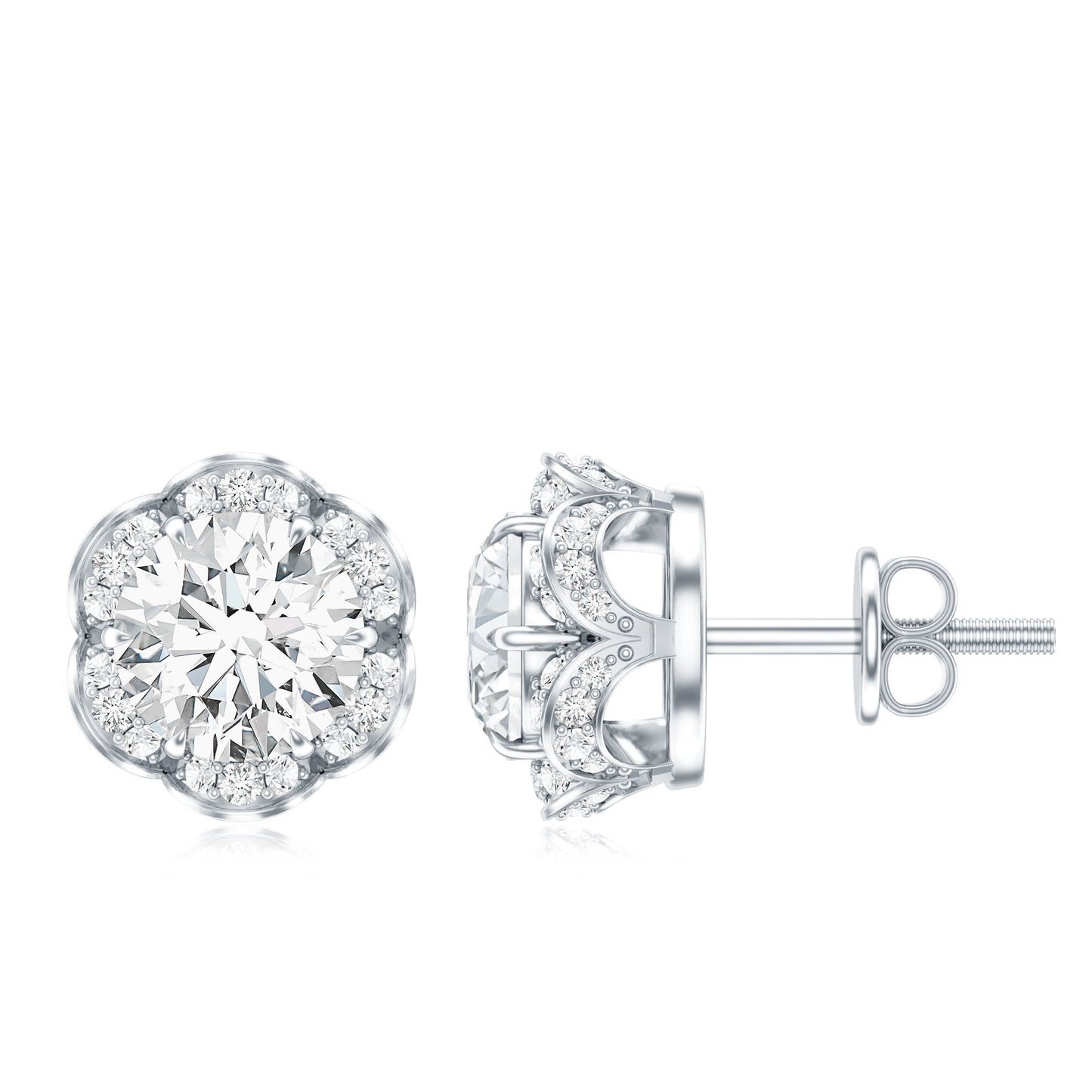 Certified 1.9 Carat Moissanite Flower Stud Earrings
