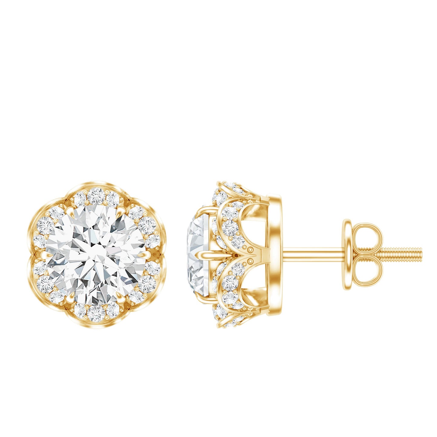 Certified 1.9 Carat Moissanite Flower Stud Earrings