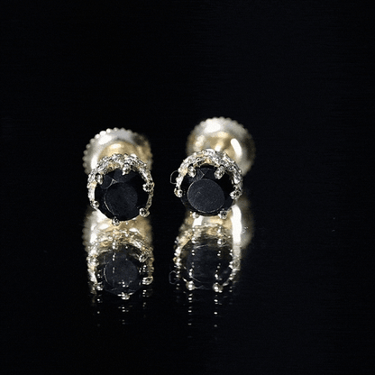 0.9 Carat Black Spinel Stud Earrings with Diamond Accent