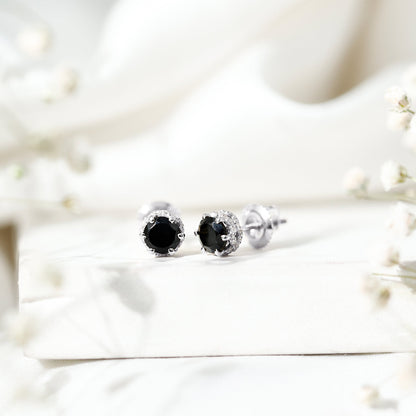 0.9 Carat Black Spinel Stud Earrings with Diamond Accent