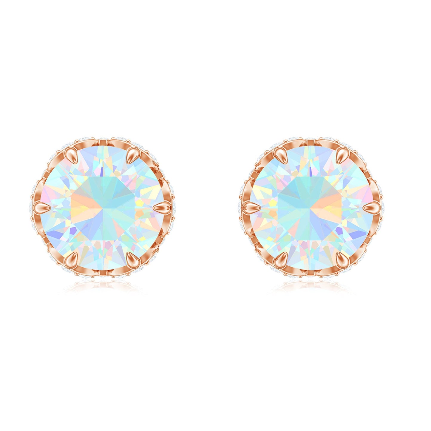 Designer Ethiopian Opal Stud Earrings with Diamond