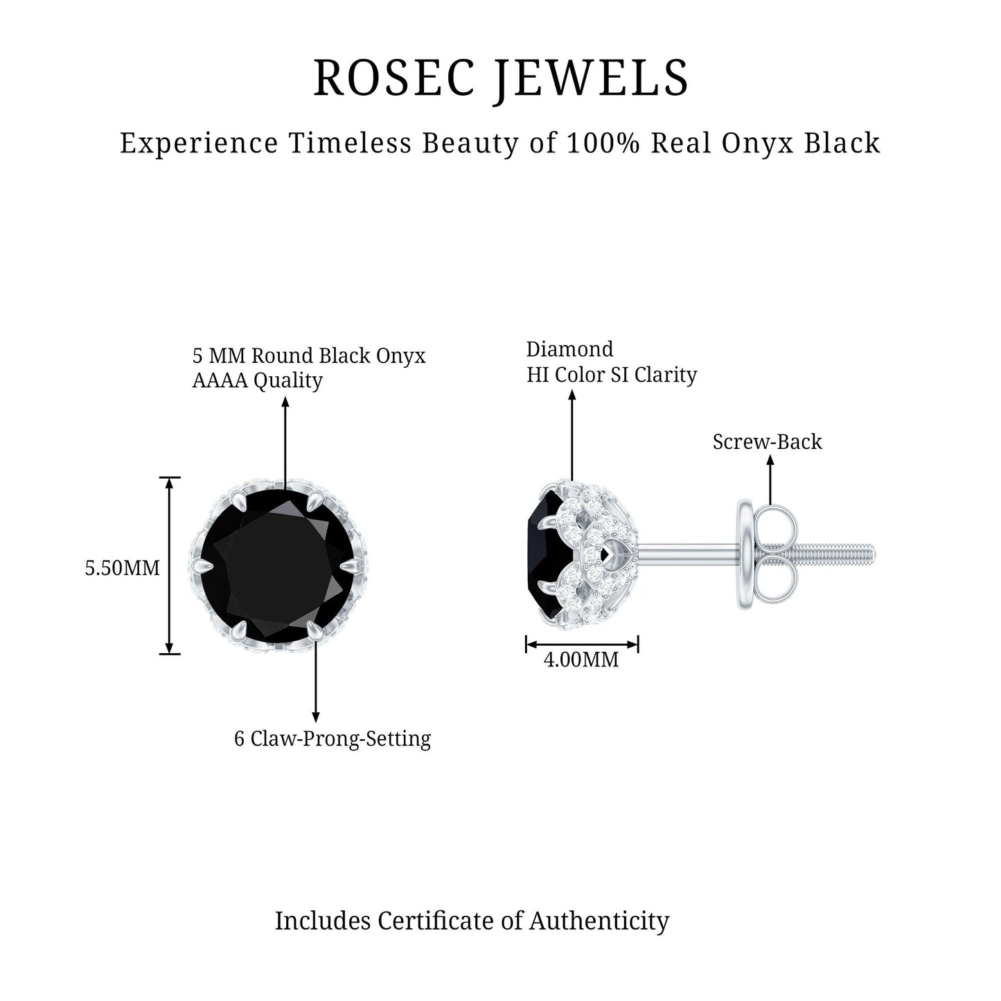 Black Onyx Wedding Stud Earrings with Diamonds